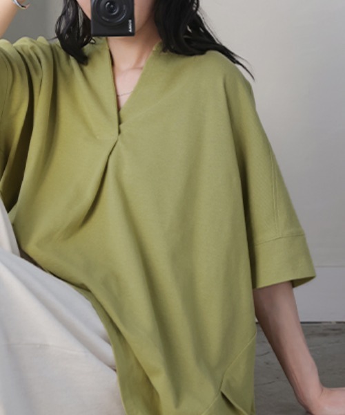 HUG.U(ハグユー)の「ドライタッチ半袖スキッパーカットソー(Tシャツ/カットソー・レディース・オリーブ/グレー/ホワイト・FREE)」の8枚目の写真