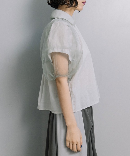 MARECHAL TERRE（マルシャルテル）の「チュールボリュームブラウス（シャツ/ブラウス・レディース・ブラック/オフホワイト/ライトグレー/ストライプ・MEDIUM）」の13枚目の写真