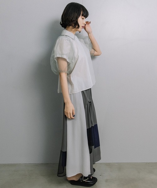 MARECHAL TERRE（マルシャルテル）の「チュールボリュームブラウス（シャツ/ブラウス・レディース・ブラック/オフホワイト/ライトグレー/ストライプ・MEDIUM）」の16枚目の写真