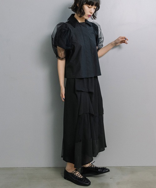 MARECHAL TERRE（マルシャルテル）の「チュールボリュームブラウス（シャツ/ブラウス・レディース・ブラック/オフホワイト/ライトグレー/ストライプ・MEDIUM）」の22枚目の写真