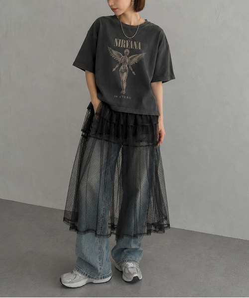 Chiina(チーナ)の「Chiina / ドット柄チュールティアードラップスカート(スカート・レディース・グレー/ホワイト/ブラック・FREE)」の7枚目の写真