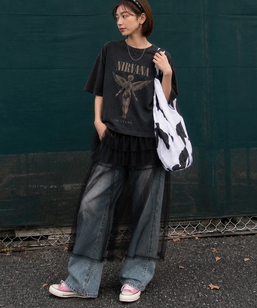 Chiina(チーナ)の「Chiina / ドット柄チュールティアードラップスカート(スカート・レディース・グレー/ホワイト/ブラック・FREE)」の8枚目の写真