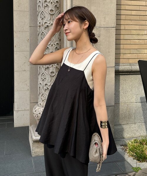 DouDou(ドゥドゥ)の「【REI企画】変形切替フレアキャミ(キャミソール・レディース・ブラウン/オフホワイト/ブラック・FREE)」の2枚目の写真