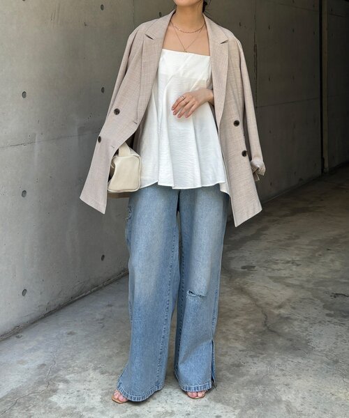 DouDou(ドゥドゥ)の「【REI企画】変形切替フレアキャミ(キャミソール・レディース・ブラウン/オフホワイト/ブラック・FREE)」の4枚目の写真