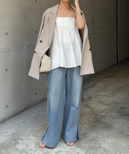 DouDou(ドゥドゥ)の「【REI企画】変形切替フレアキャミ(キャミソール・レディース・ブラウン/オフホワイト/ブラック・FREE)」の5枚目の写真