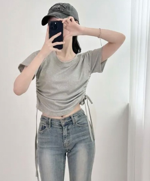 REMUR(レミュール)の「サイドシャーリングTシャツ 半袖(Tシャツ/カットソー・レディース・ブラック/ピンク/ホワイト/グレー・FREE)」の20枚目の写真