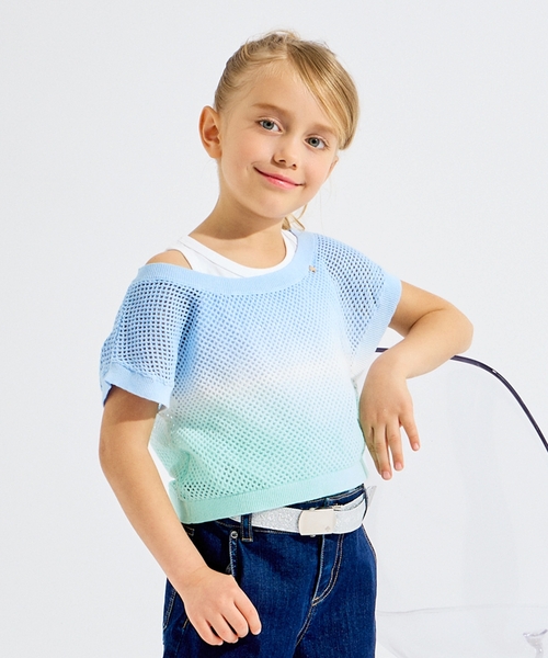 kate spade new york kids(ケイトスペードニューヨーク)の「グラデーションメッシュニット&タンクトップセット(ニット/セーター・キッズ・ピンク/サックスブルー・120cm/160cm/150cm/140cm/130cm)」の2枚目の写真