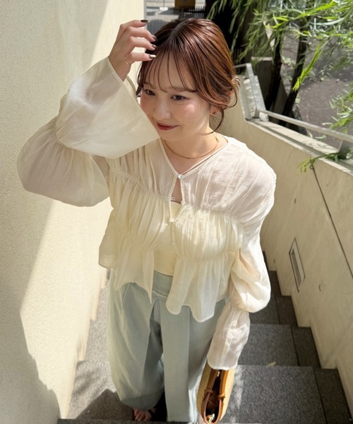 OLUN(オルン)の「2way sheer cardigan/2wayデザインシアーカーディガン(カーディガン/ボレロ・レディース・グリーン/ベージュ/ブラック/アイボリー・FREE)」の18枚目の写真