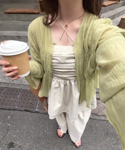 OLUN(オルン)の「2way sheer cardigan/2wayデザインシアーカーディガン(カーディガン/ボレロ・レディース・グリーン/ベージュ/ブラック/アイボリー・FREE)」の22枚目の写真