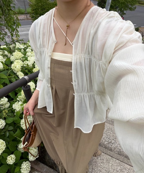OLUN(オルン)の「2way sheer cardigan/2wayデザインシアーカーディガン(カーディガン/ボレロ・レディース・グリーン/ベージュ/ブラック/アイボリー・FREE)」の16枚目の写真