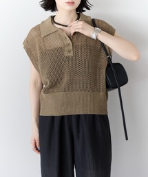 r.（アールドット）の「アクリル麻タッチ　メッシュニットポロPO（ニット/セーター）」