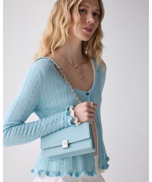 【美品】kate spade ケイトスペード チェーン ショルダーバッグ ブルー デコ ミニ フラップ チェーン クロスボディ（ショルダーバッグ）｜kate