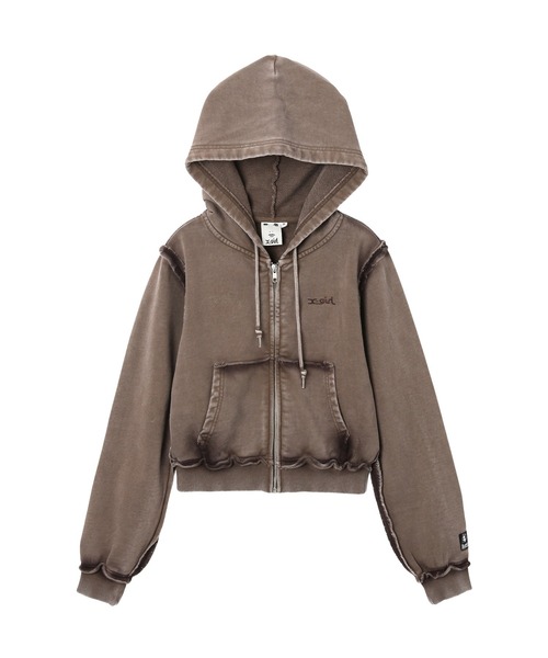 X-girl（エックスガール）の「FADED CUT OFF COMPACT ZIP UP SWEWAT HOODIE（パーカー・レディース・ブラック/ピンク/ブラウン・M/S）」の3枚目の写真
