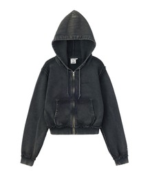 FADED CUT OFF COMPACT ZIP UP SWEWAT HOODIE