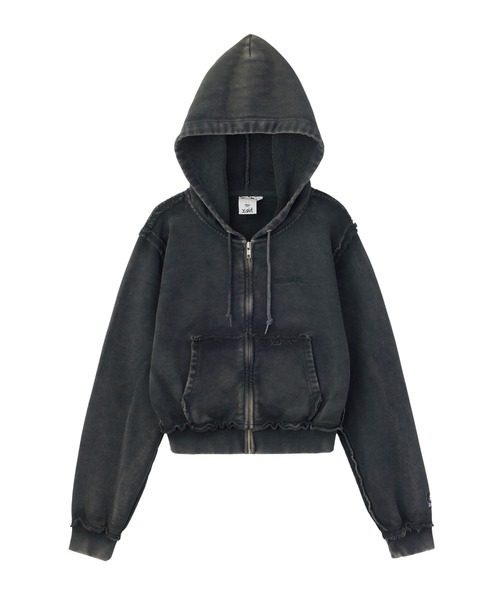 X-girl（エックスガール）の「FADED CUT OFF COMPACT ZIP UP SWEWAT HOODIE（パーカー・レディース・ブラック/ピンク/ブラウン・M/S）」の2枚目の写真