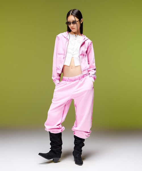 X-girl（エックスガール）の「FADED CUT OFF COMPACT ZIP UP SWEWAT HOODIE（パーカー・レディース・ブラック/ピンク/ブラウン・M/S）」の7枚目の写真