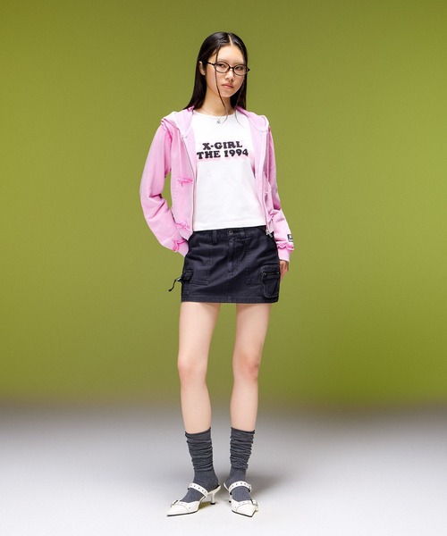X-girl（エックスガール）の「FADED CUT OFF COMPACT ZIP UP SWEWAT HOODIE（パーカー・レディース・ブラック/ピンク/ブラウン・M/S）」の6枚目の写真