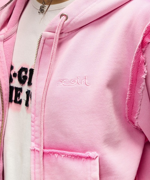 X-girl（エックスガール）の「FADED CUT OFF COMPACT ZIP UP SWEWAT HOODIE（パーカー・レディース・ブラック/ピンク/ブラウン・M/S）」の10枚目の写真