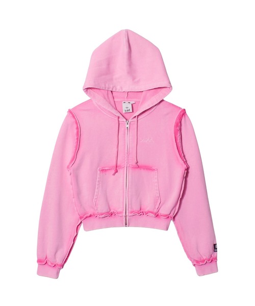 X-girl（エックスガール）の「FADED CUT OFF COMPACT ZIP UP SWEWAT HOODIE（パーカー・レディース・ブラック/ピンク/ブラウン・M/S）」の11枚目の写真