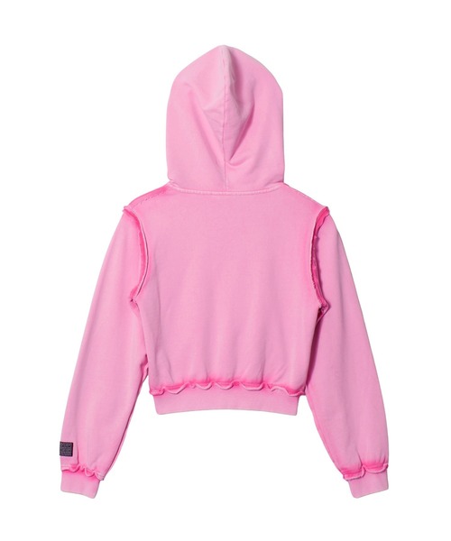 X-girl（エックスガール）の「FADED CUT OFF COMPACT ZIP UP SWEWAT HOODIE（パーカー・レディース・ブラック/ピンク/ブラウン・M/S）」の12枚目の写真