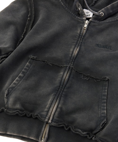 X-girl（エックスガール）の「FADED CUT OFF COMPACT ZIP UP SWEWAT HOODIE（パーカー・レディース・ブラック/ピンク/ブラウン・M/S）」の19枚目の写真