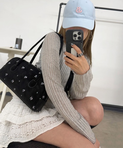 non-hedge(ノンヘッジ)の「透かし編みシアーショート丈ニットカーディガン(カーディガン/ボレロ・レディース・グレー/ピンク/オフホワイト/ブラック・FREE)」の8枚目の写真