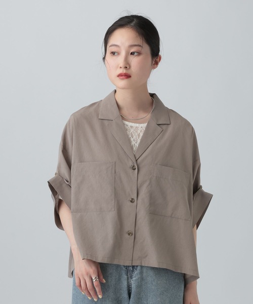 LEPSIM（レプシィム）の「2WAY開襟ショートシャツ　663984（シャツ/ブラウス・レディース・ブラウン/ライトベージュ/ブラック・FREE）」の2枚目の写真
