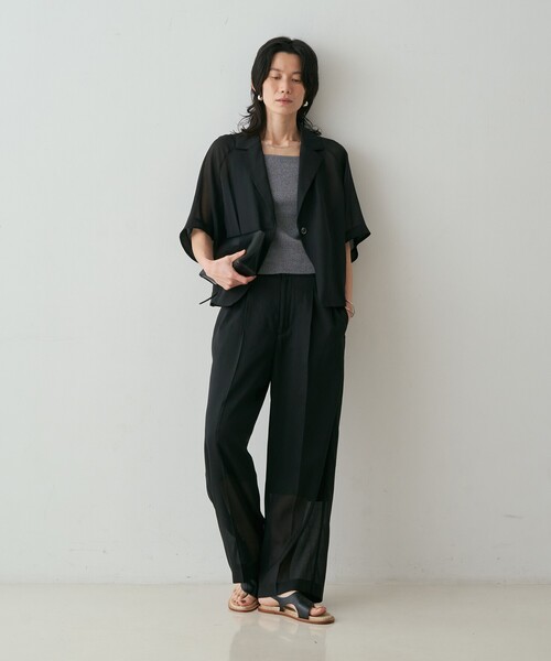 qualite（カリテ）の「【セットアップ対応】シアーツイルジャケット　夏服　春服　オフィスカジュアル（テーラードジャケット・レディース・ブラック/グレイッシュベージュ・フリー）」の4枚目の写真