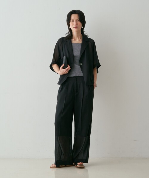 qualite（カリテ）の「【セットアップ対応】シアーツイルジャケット　夏服　春服　オフィスカジュアル（テーラードジャケット・レディース・ブラック/グレイッシュベージュ・フリー）」の5枚目の写真