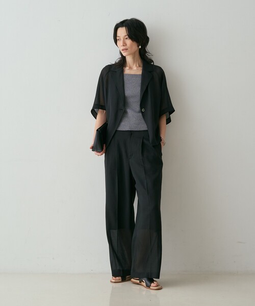 qualite（カリテ）の「【セットアップ対応】シアーツイルジャケット　夏服　春服　オフィスカジュアル（テーラードジャケット・レディース・ブラック/グレイッシュベージュ・フリー）」の6枚目の写真