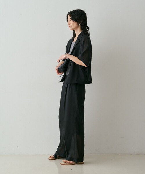 qualite（カリテ）の「【セットアップ対応】シアーツイルジャケット　夏服　春服　オフィスカジュアル（テーラードジャケット・レディース・ブラック/グレイッシュベージュ・フリー）」の7枚目の写真
