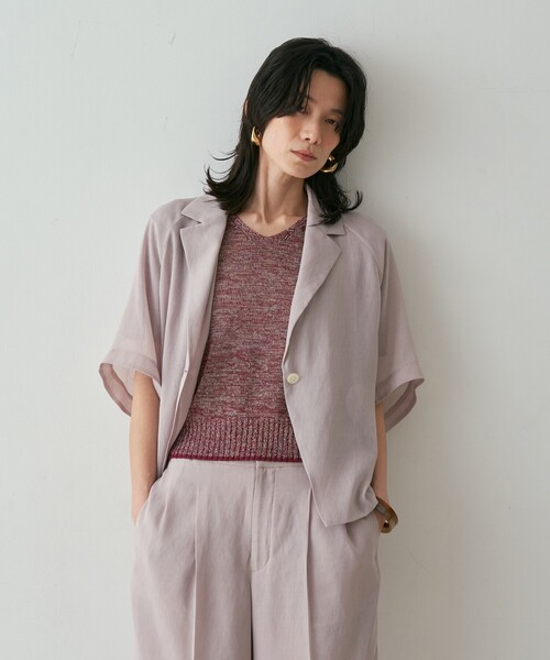 qualite（カリテ）の「【セットアップ対応】シアーツイルジャケット　夏服　春服　オフィスカジュアル（テーラードジャケット・レディース・ブラック/グレイッシュベージュ・フリー）」の8枚目の写真