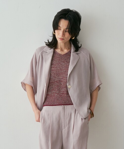 qualite（カリテ）の「【セットアップ対応】シアーツイルジャケット　夏服　春服　オフィスカジュアル（テーラードジャケット・レディース・ブラック/グレイッシュベージュ・フリー）」の9枚目の写真