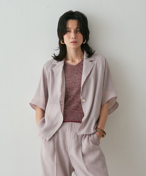 qualite（カリテ）の「【セットアップ対応】シアーツイルジャケット　夏服　春服　オフィスカジュアル（テーラードジャケット・レディース・ブラック/グレイッシュベージュ・フリー）」の10枚目の写真