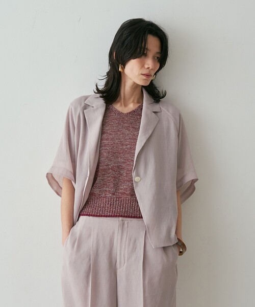 qualite（カリテ）の「【セットアップ対応】シアーツイルジャケット　夏服　春服　オフィスカジュアル（テーラードジャケット・レディース・ブラック/グレイッシュベージュ・フリー）」の11枚目の写真