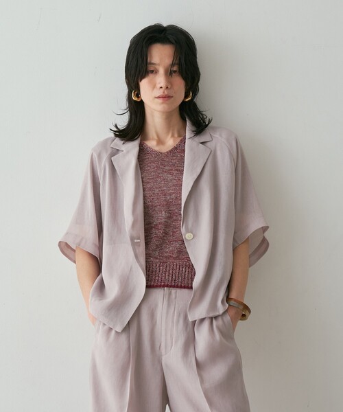 qualite（カリテ）の「【セットアップ対応】シアーツイルジャケット　夏服　春服　オフィスカジュアル（テーラードジャケット・レディース・ブラック/グレイッシュベージュ・フリー）」の12枚目の写真
