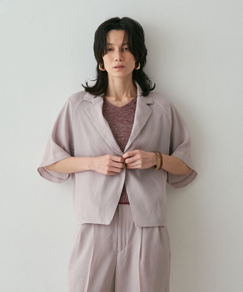 qualite（カリテ）の「【セットアップ対応】シアーツイルジャケット　夏服　春服　オフィスカジュアル（テーラードジャケット・レディース・ブラック/グレイッシュベージュ・フリー）」の13枚目の写真