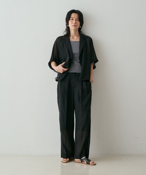 qualite（カリテ）の「【セットアップ対応】シアーツイルジャケット　夏服　春服　オフィスカジュアル（テーラードジャケット・レディース・ブラック/グレイッシュベージュ・フリー）」の20枚目の写真