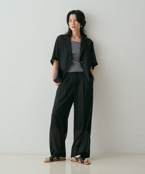 qualite（カリテ）の「【セットアップ対応】シアーツイルジャケット　夏服　春服　オフィスカジュアル（テーラードジャケット・レディース・ブラック/グレイッシュベージュ・フリー）」の21枚目の写真