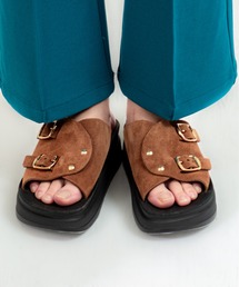 【FANTASY SANDALS】軽量厚底コンフォートサンダル ダブルベルト スエード 本革