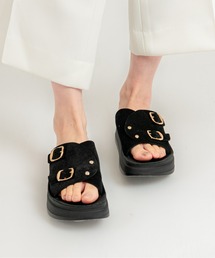 【FANTASY SANDALS】軽量厚底コンフォートサンダル ダブルベルト スエード 本革