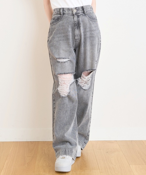 LOVETOXIC(ラブトキシック)の「【LTXC/接触冷感/快適】ダメージデニムワイドパンツ(その他パンツ・キッズ・サックスブルー/グレー/ブルー・130cm/S:140cm/L:160cm/M:150cm)」の1枚目の写真