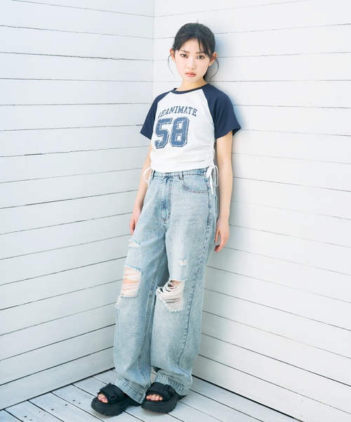 LOVETOXIC(ラブトキシック)の「【LTXC/接触冷感/快適】ダメージデニムワイドパンツ(その他パンツ・キッズ・サックスブルー/グレー/ブルー・130cm/S:140cm/L:160cm/M:150cm)」の2枚目の写真