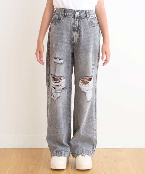 LOVETOXIC(ラブトキシック)の「【LTXC/接触冷感/快適】ダメージデニムワイドパンツ(その他パンツ・キッズ・サックスブルー/グレー/ブルー・130cm/S:140cm/L:160cm/M:150cm)」の8枚目の写真