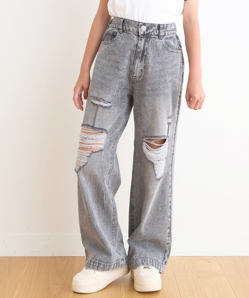 LOVETOXIC(ラブトキシック)の「【LTXC/接触冷感/快適】ダメージデニムワイドパンツ(その他パンツ・キッズ・サックスブルー/グレー/ブルー・130cm/S:140cm/L:160cm/M:150cm)」の9枚目の写真