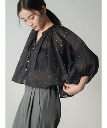 Square dot sheer blouse