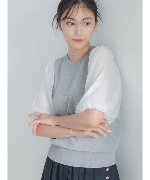 Te chichi(テチチ)の「パールスリーブニット(ニット/セーター・レディース・グレー/オフホワイト/ブラック・F)」の1枚目の写真