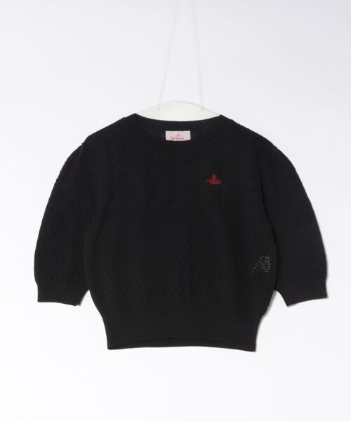 Vivienne Westwood（ヴィヴィアンウエストウッド）の「ﾐｯｸｽｽﾃｯﾁﾆｯﾄﾄﾞﾛｯﾌﾟｼｮﾙﾀﾞｰﾄｯﾌﾟ（カーディガン/ボレロ・レディース・ブラック/ホワイト・FREE）」の2枚目の写真
