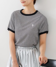 【U.S.POLO ASSN./ユーエスポロアッスン】【肌離れが良く通気性に優れるサッカー生地】リンガーTシャツ ワンポイントロゴ 半袖 クルーネック 涼しい 綺麗めカジュアル