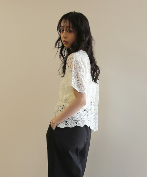 No one knows(ノーワンノーズ)の「ZOZO限定 インナー付き透かし編みニットプルオーバー(その他トップス・レディース・ブラック/アイボリー・FREE)」の4枚目の写真